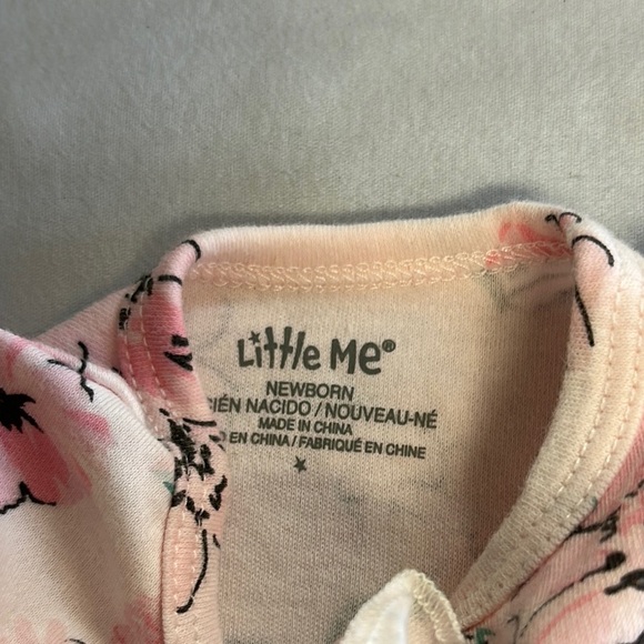Little Me - NWOT - Dream Floral Pink and Green Footie One Piece Sleeper - Picture 3 of 5